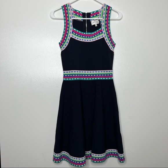 Milly Woven Trim Scoop Flare Dress Women’s Size Small - Picture 2 of 10